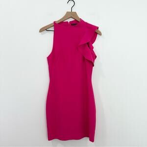 Black Halo Pabla Mini Asymmetrical Ruffle Dress Pink Sleeveless size 2